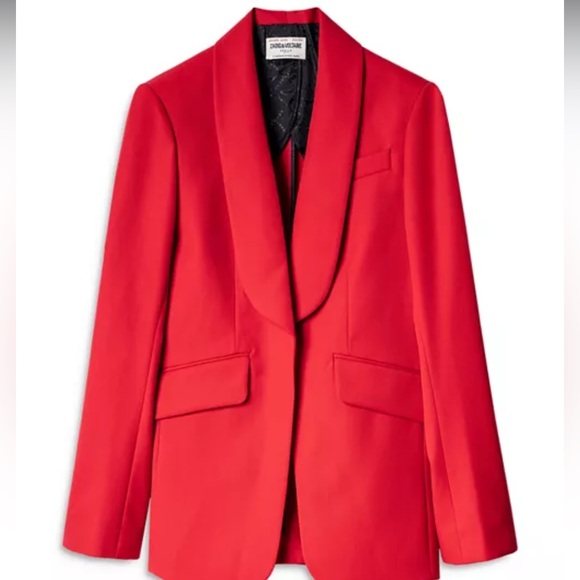 NWT $598 Zadig & Voltaire Date Gabardine Blazer Jacket Size 34 Red Wool Blend - Picture 6 of 16